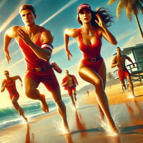 Die Hauptdarsteller von Baywatch am Strand